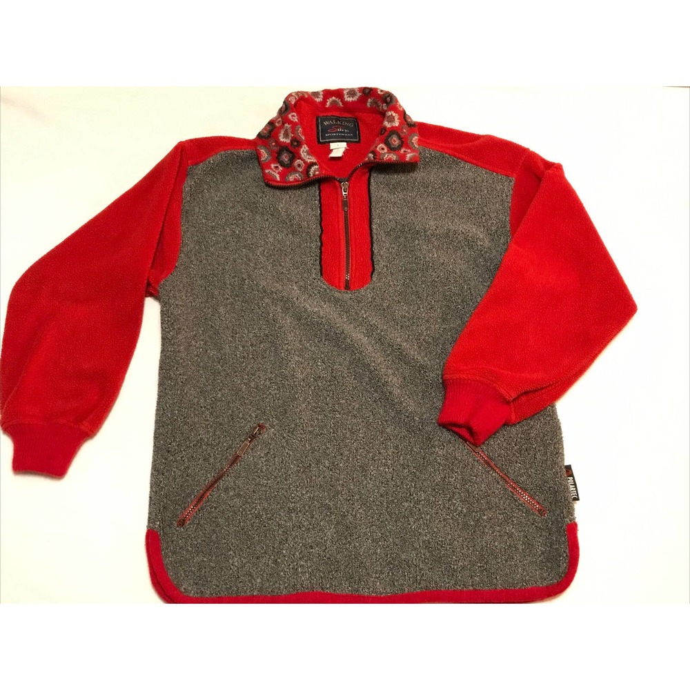 Vtg Silvy Walking 1/4 Zip Pullover Alpaca Wool Blend Gray Red Embroidered Sz L